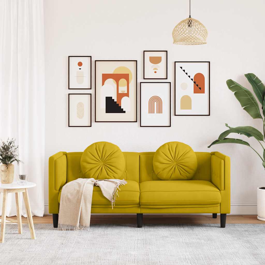 vidaXL Sofa 2-osobowa z poduszkami, żółta, aksamit