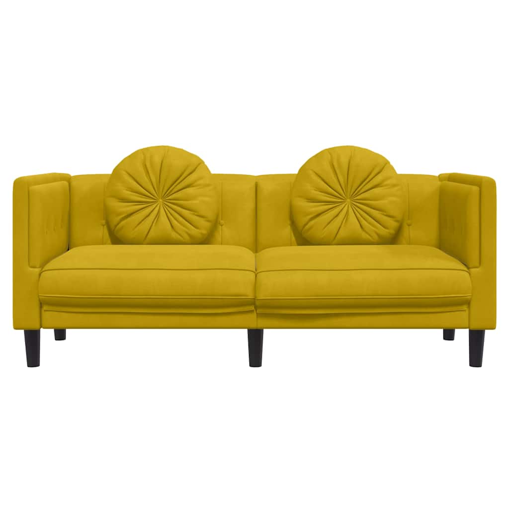 vidaXL Sofa 2-osobowa z poduszkami, żółta, aksamit