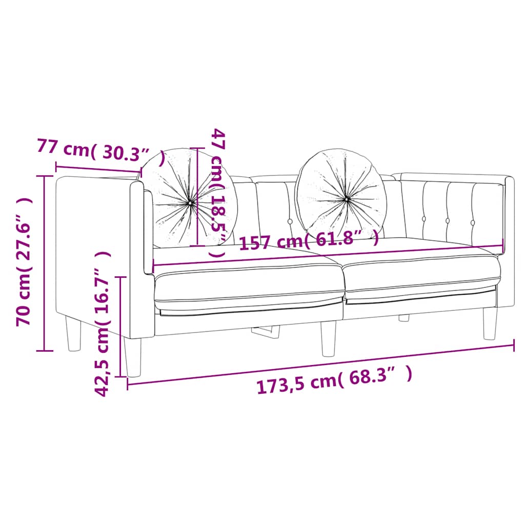 vidaXL Sofa 2-osobowa z poduszkami, żółta, aksamit