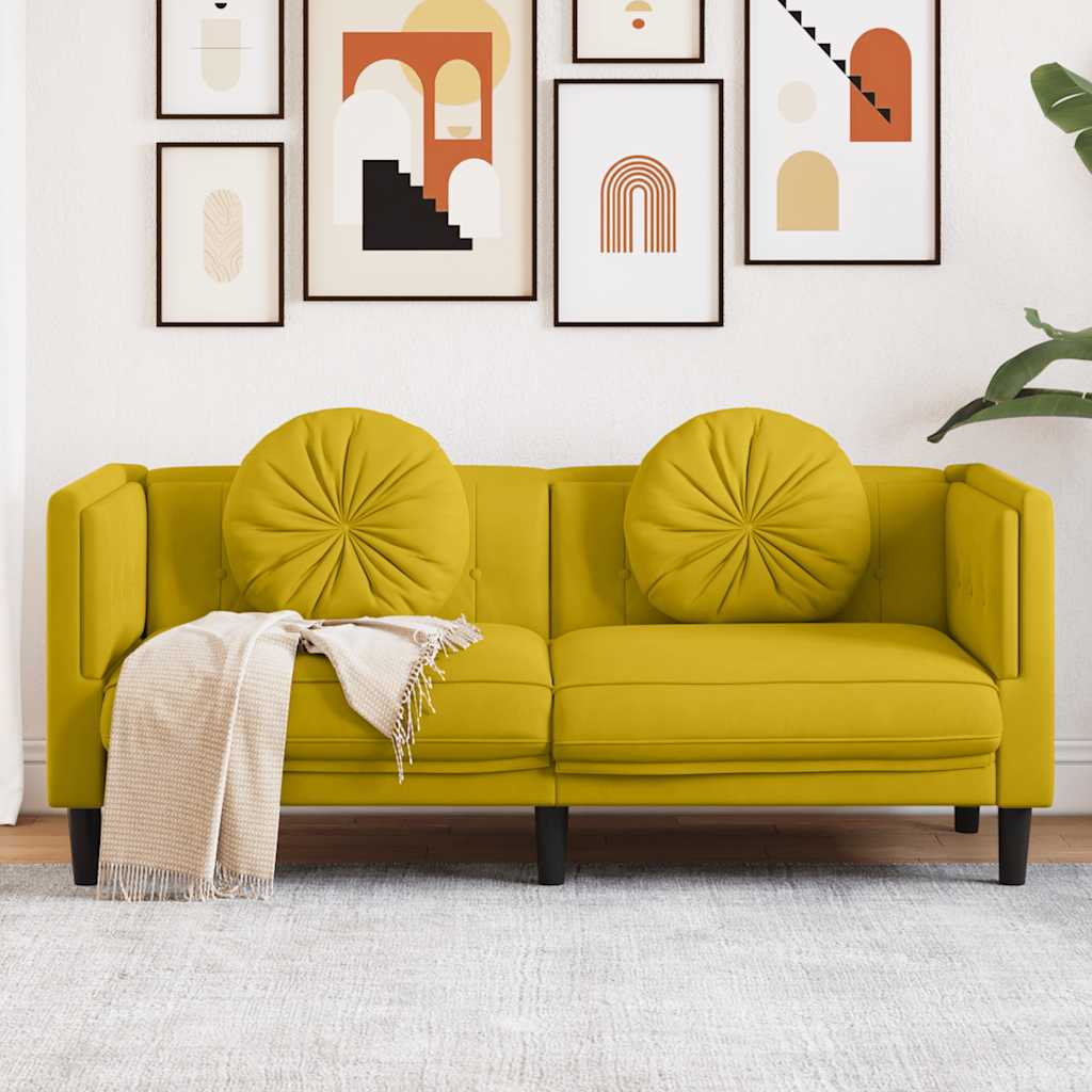 vidaXL Sofa 2-osobowa z poduszkami, żółta, aksamit