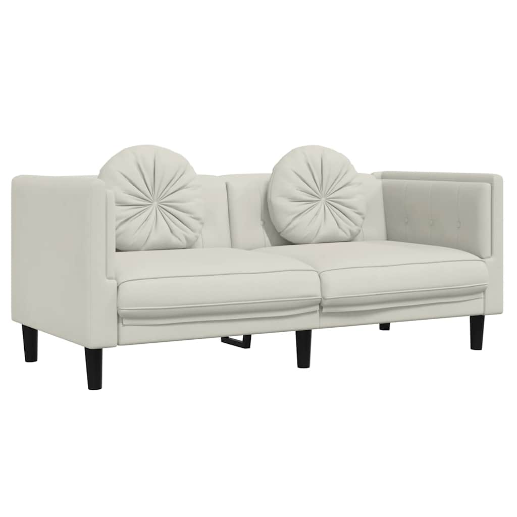 vidaXL Sofa 2-osobowa z poduszkami, kremowa, aksamit