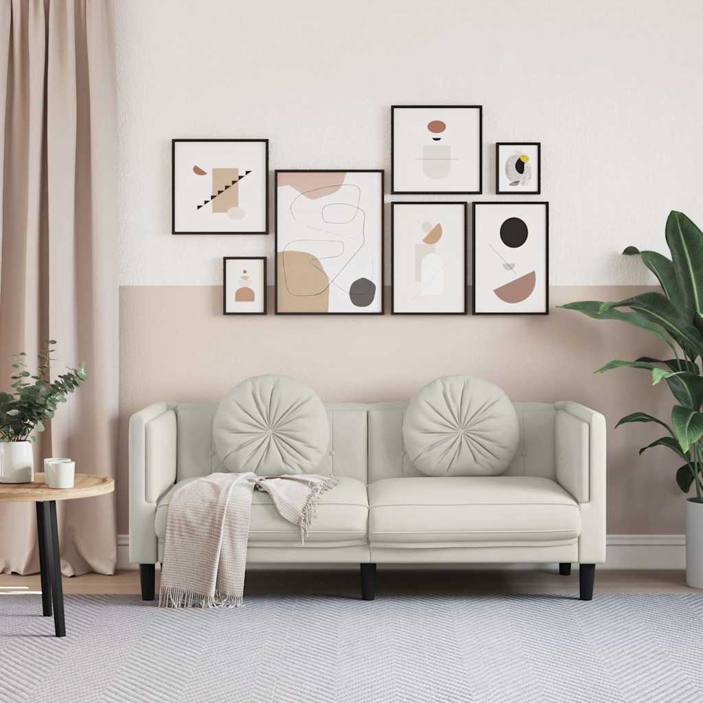 vidaXL Sofa 2-osobowa z poduszkami, kremowa, aksamit