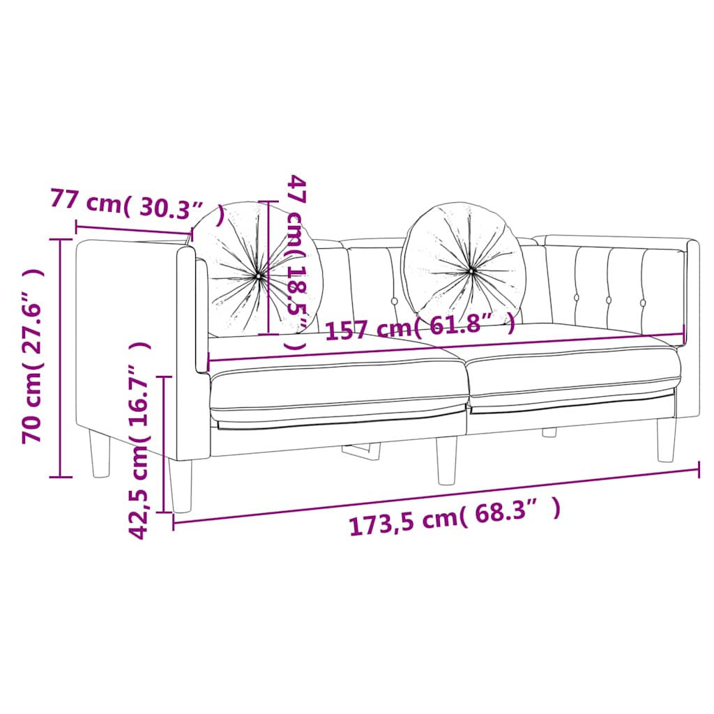 vidaXL Sofa 2-osobowa z poduszkami, kremowa, aksamit