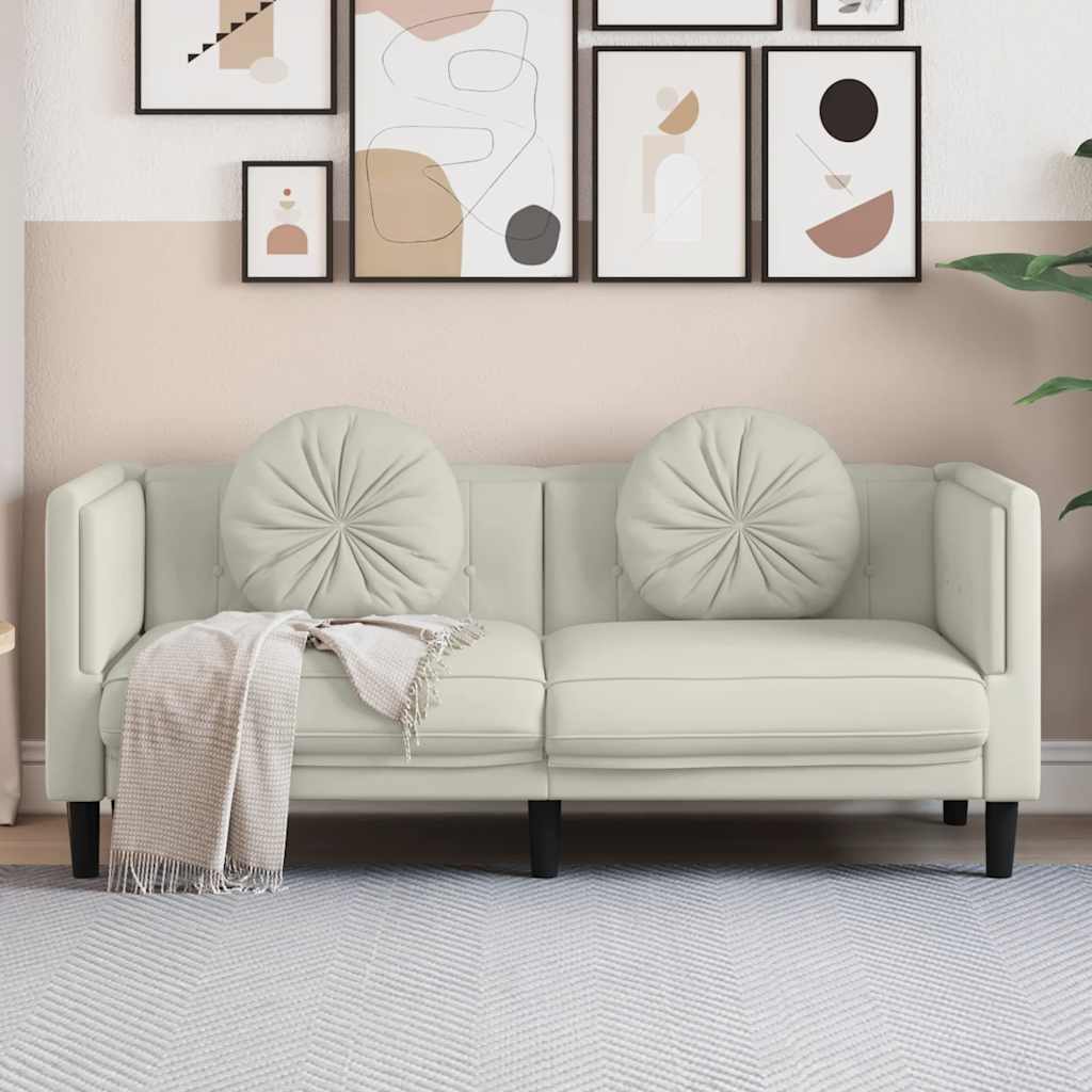 vidaXL Sofa 2-osobowa z poduszkami, kremowa, aksamit