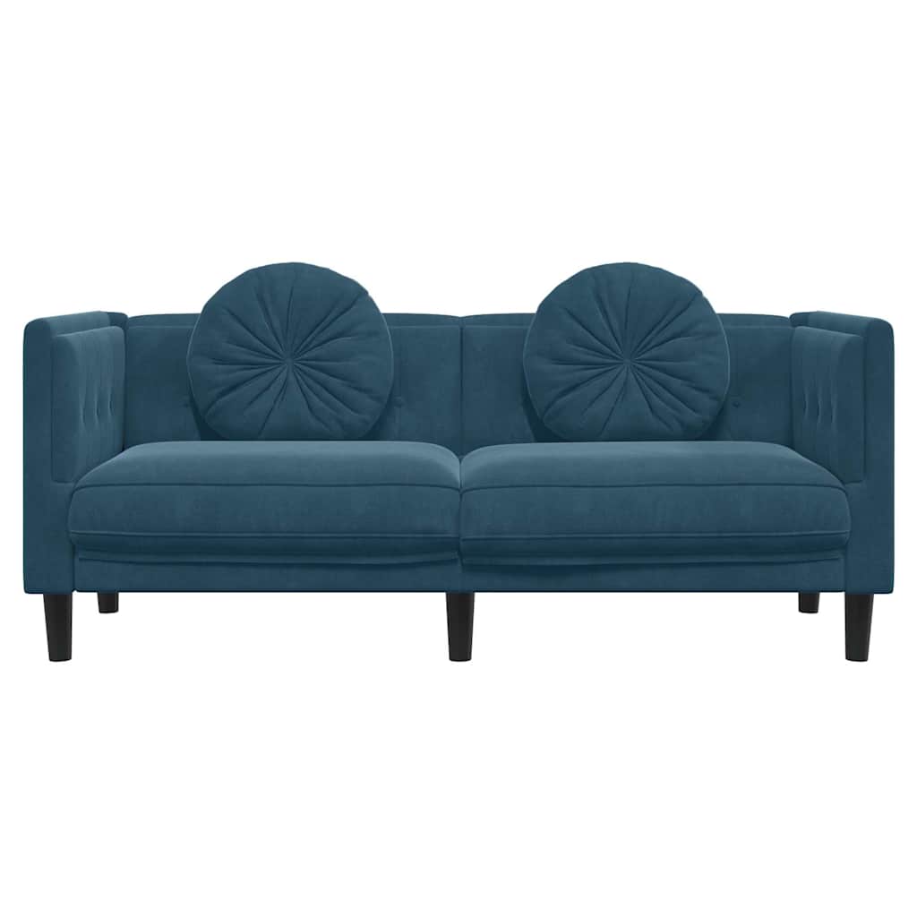 vidaXL Sofa 2-osobowa z poduszkami, niebieska, aksamit