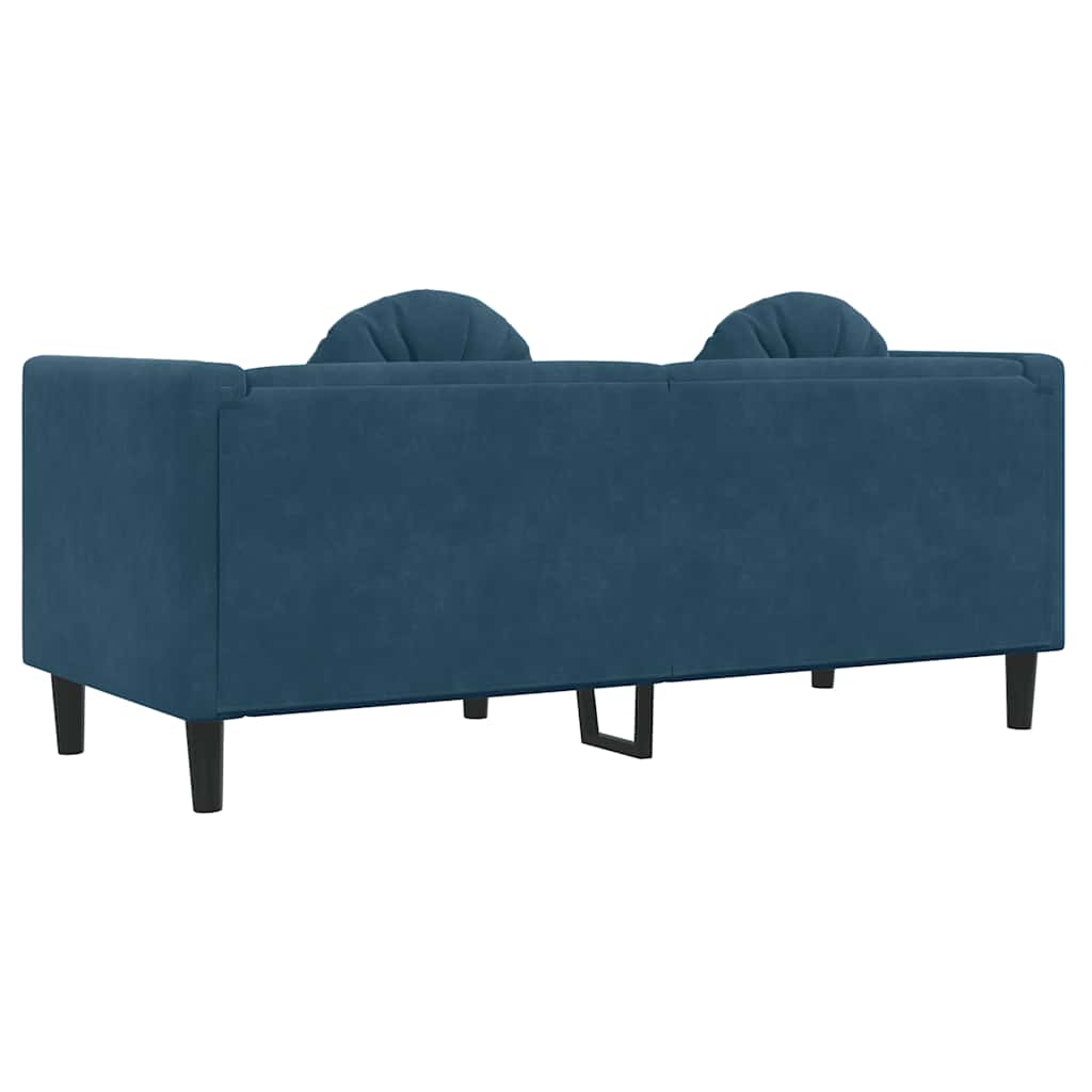 vidaXL Sofa 2-osobowa z poduszkami, niebieska, aksamit