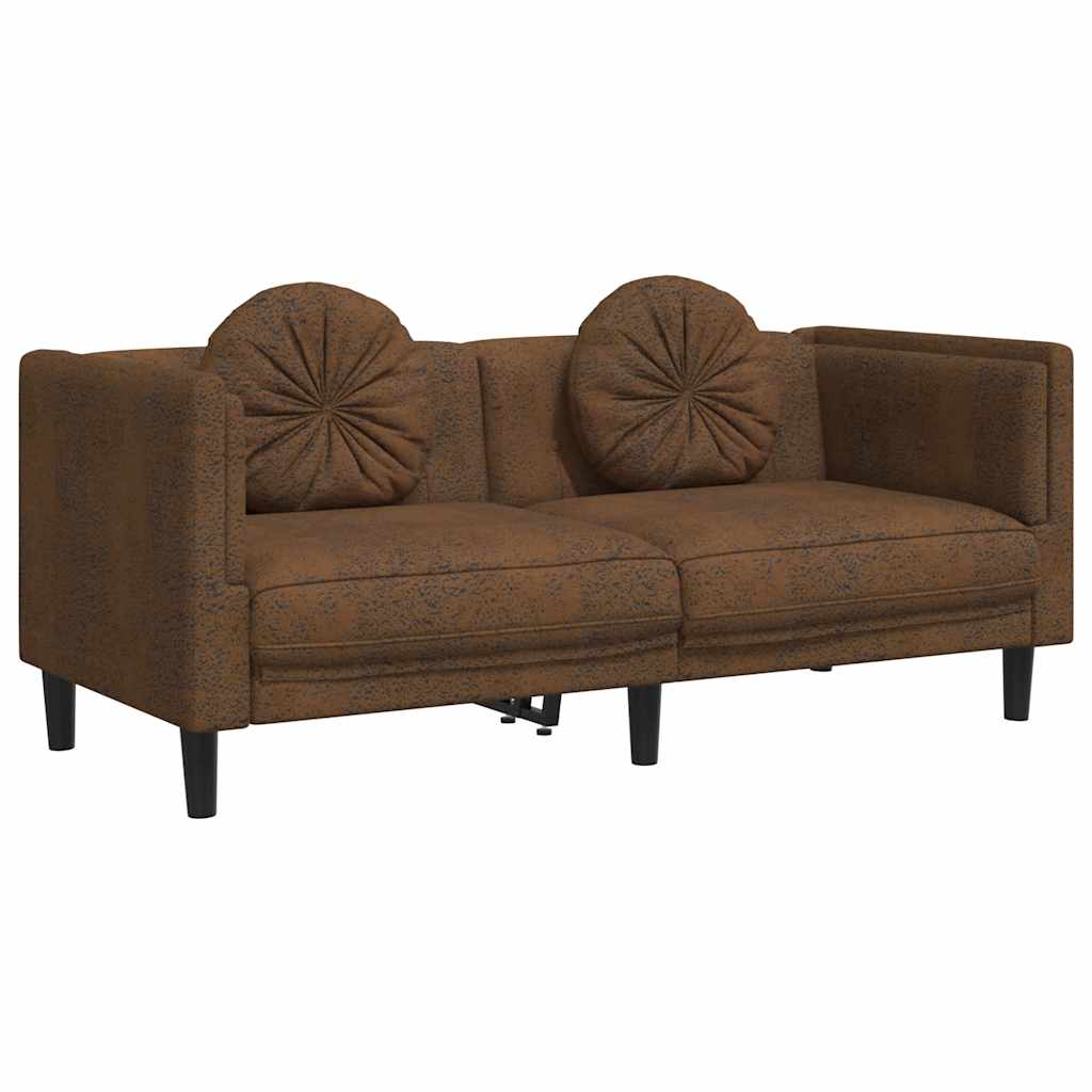 vidaXL Sofa 2-os., brązowa, sztuczna skóra zamszowa