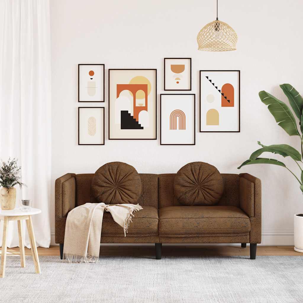 vidaXL Sofa 2-os., brązowa, sztuczna skóra zamszowa
