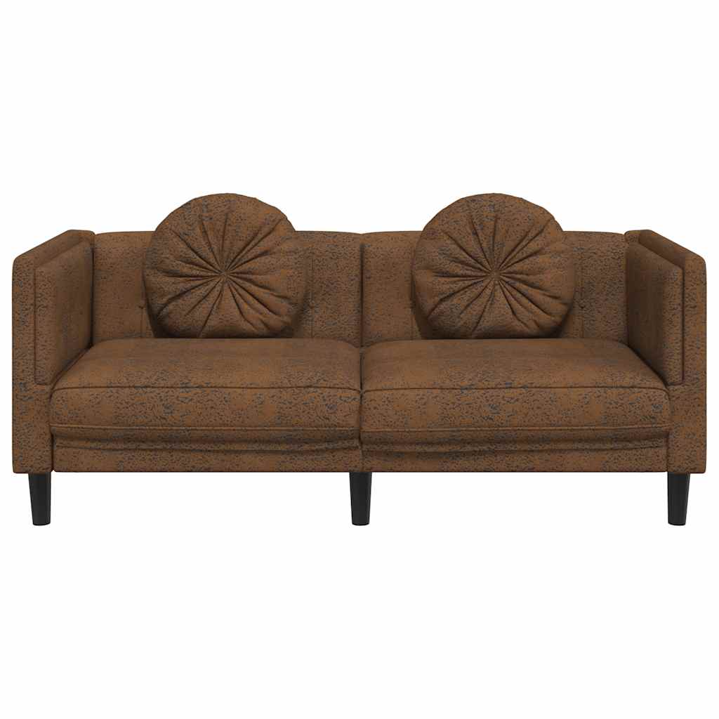 vidaXL Sofa 2-os., brązowa, sztuczna skóra zamszowa
