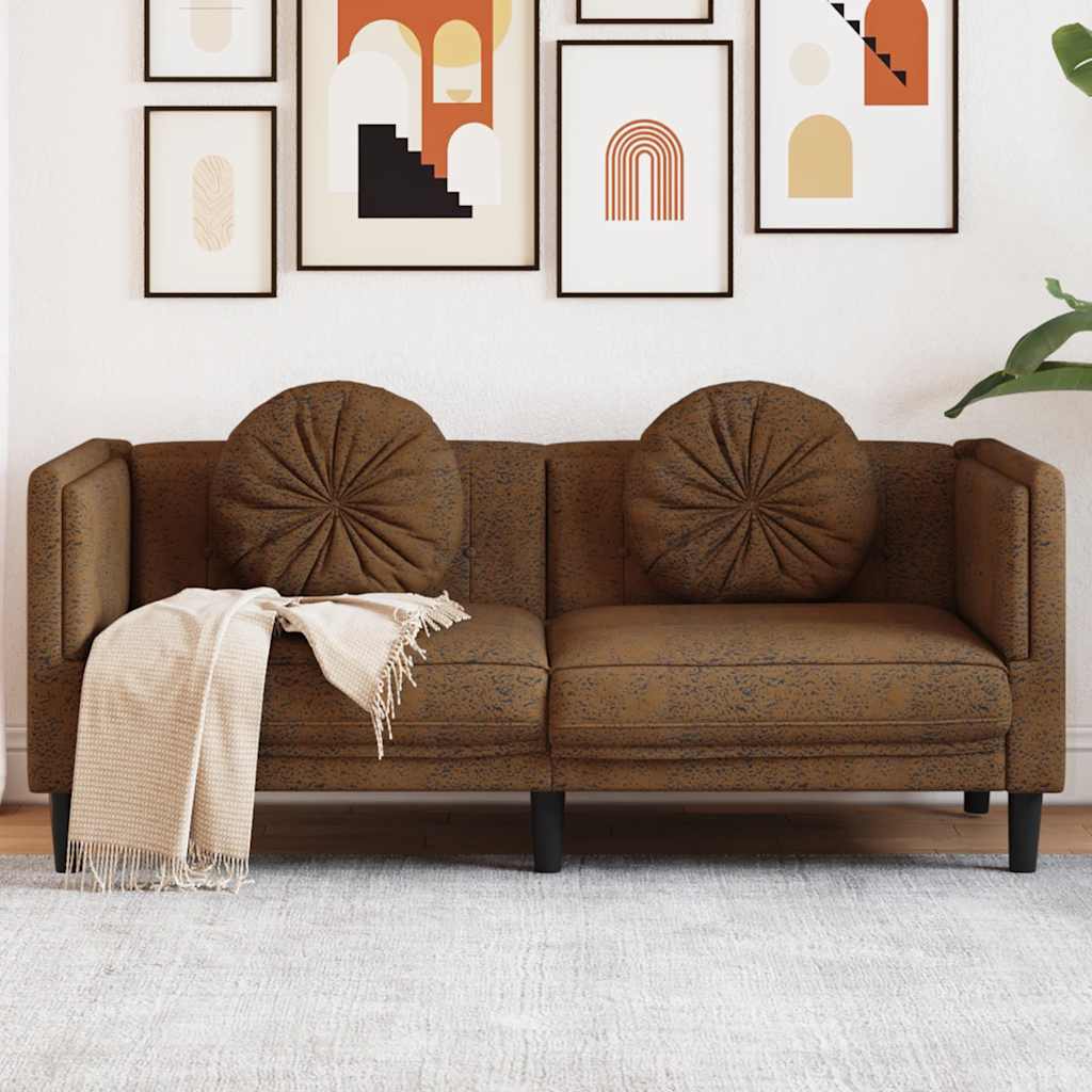 vidaXL Sofa 2-os., brązowa, sztuczna skóra zamszowa