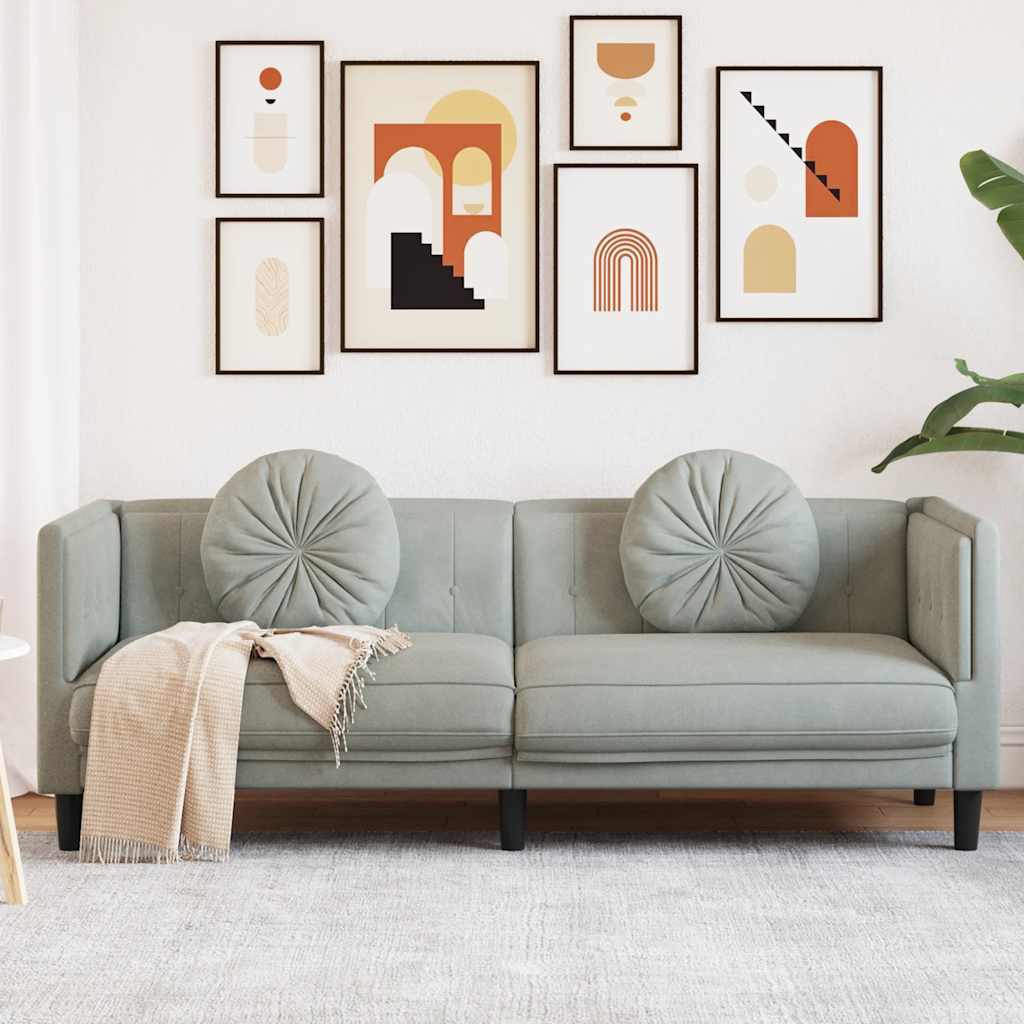 vidaXL Sofa 3-osobowa z poduszkami, jasnoszara, aksamit