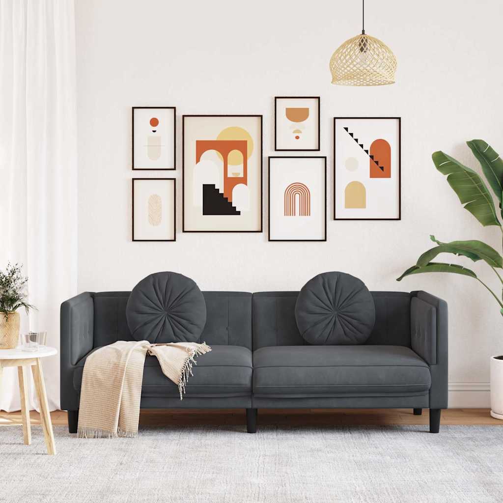 vidaXL Sofa 3-osobowa z poduszkami, ciemnoszara, aksamit