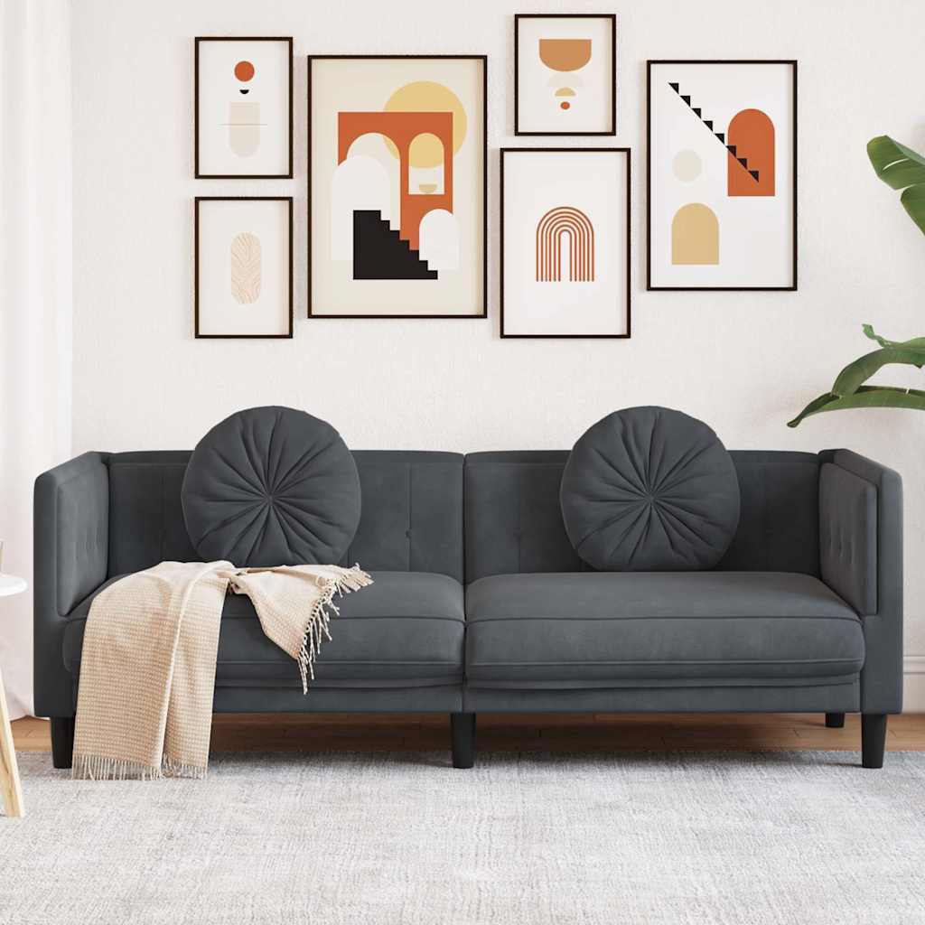 vidaXL Sofa 3-osobowa z poduszkami, ciemnoszara, aksamit
