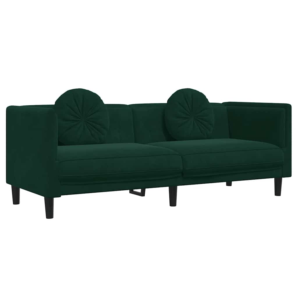 vidaXL Sofa 3-osobowa z poduszkami, ciemnozielona, aksamit