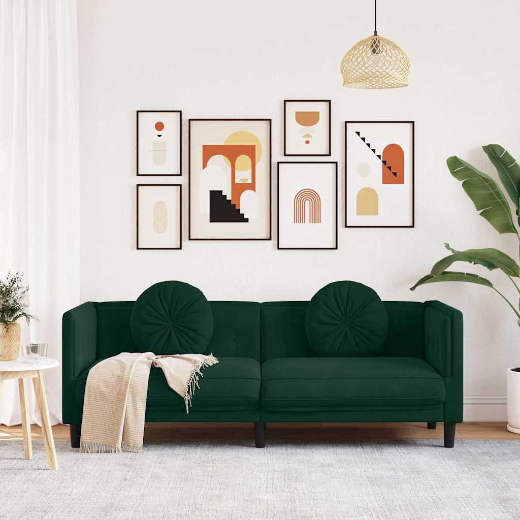 vidaXL Sofa 3-osobowa z poduszkami, ciemnozielona, aksamit