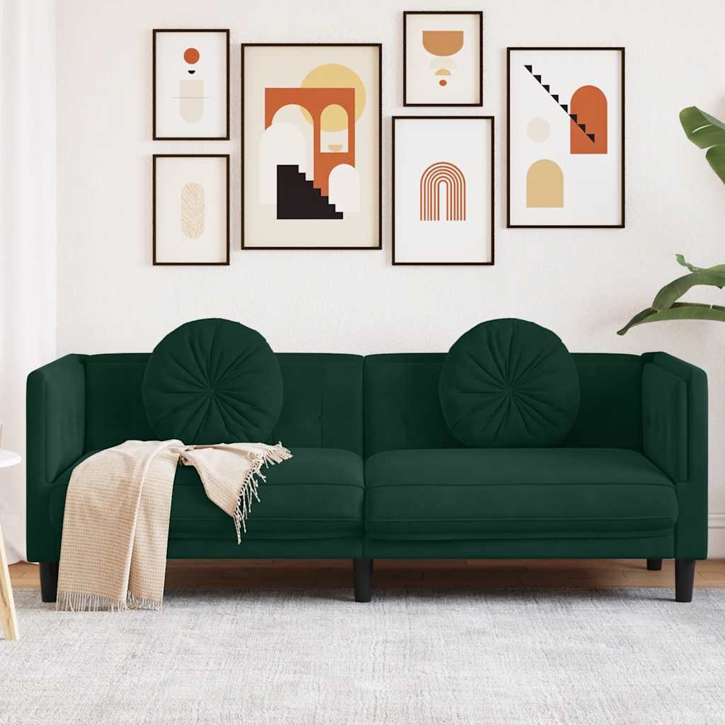 vidaXL Sofa 3-osobowa z poduszkami, ciemnozielona, aksamit