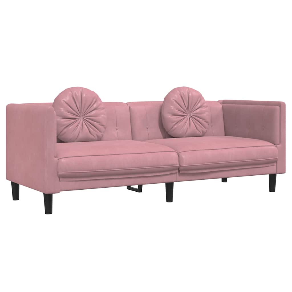 vidaXL Sofa 3-osobowa z poduszkami, różowa, aksamit