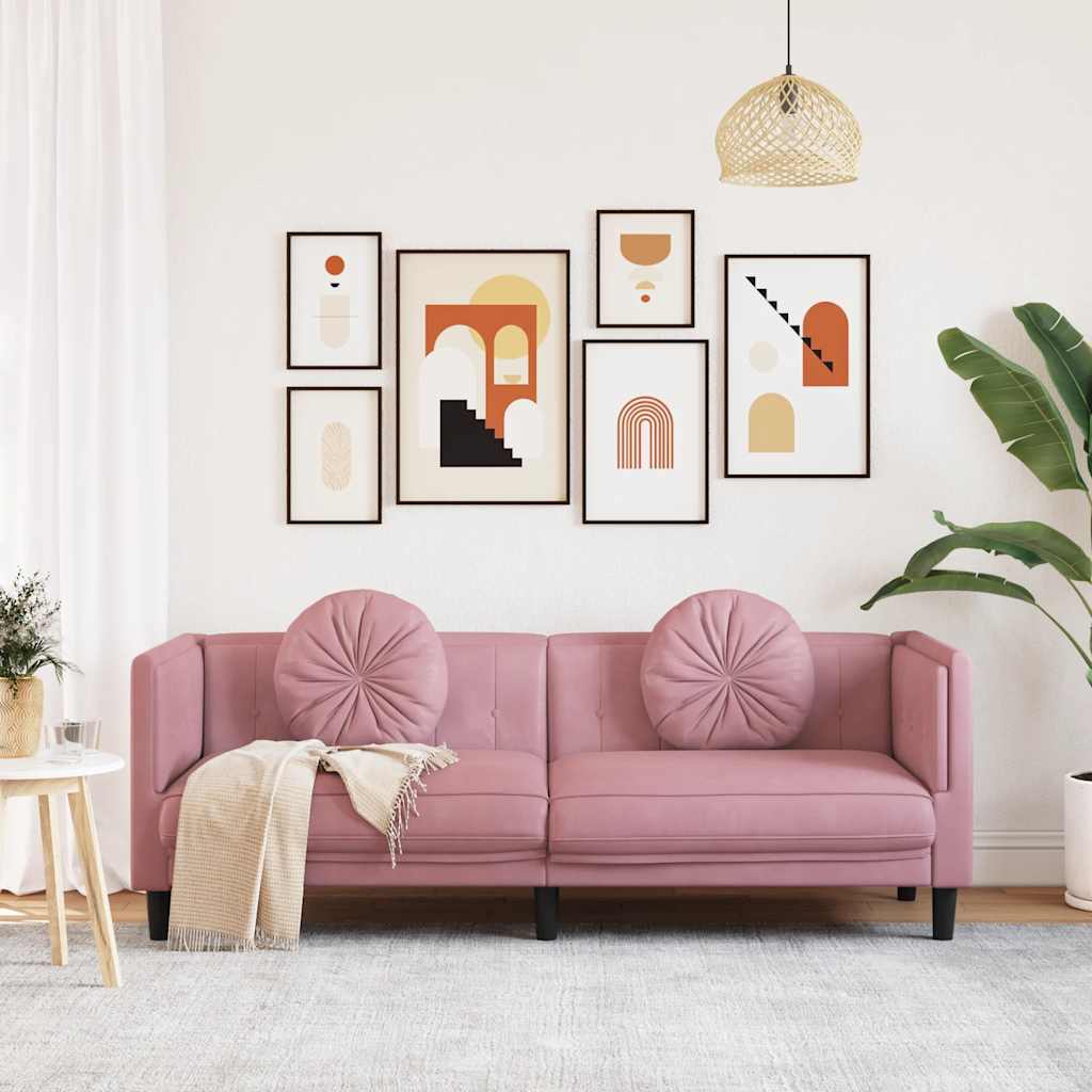 vidaXL Sofa 3-osobowa z poduszkami, różowa, aksamit