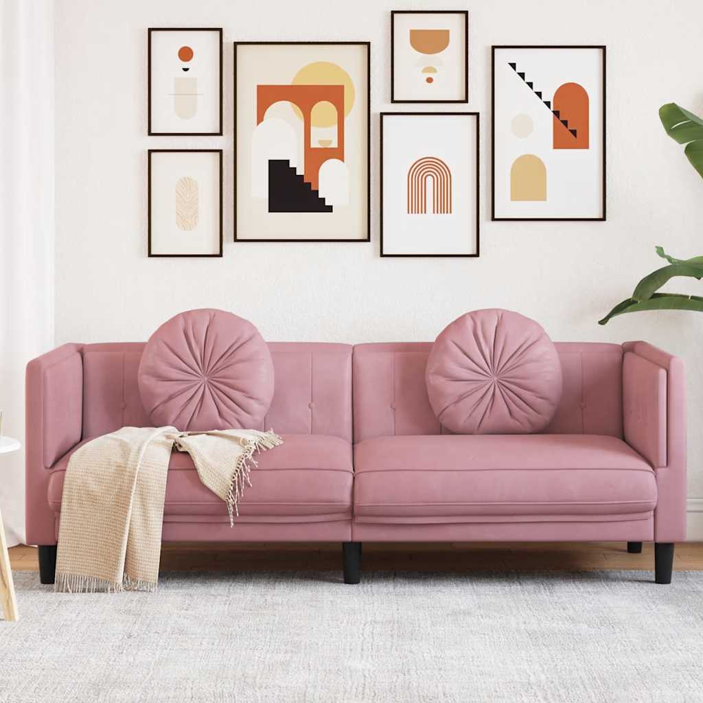 vidaXL Sofa 3-osobowa z poduszkami, różowa, aksamit