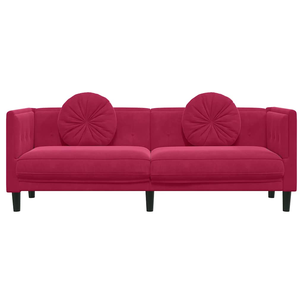 vidaXL Sofa 3-osobowa z poduszkami, winna czerwień, aksamit