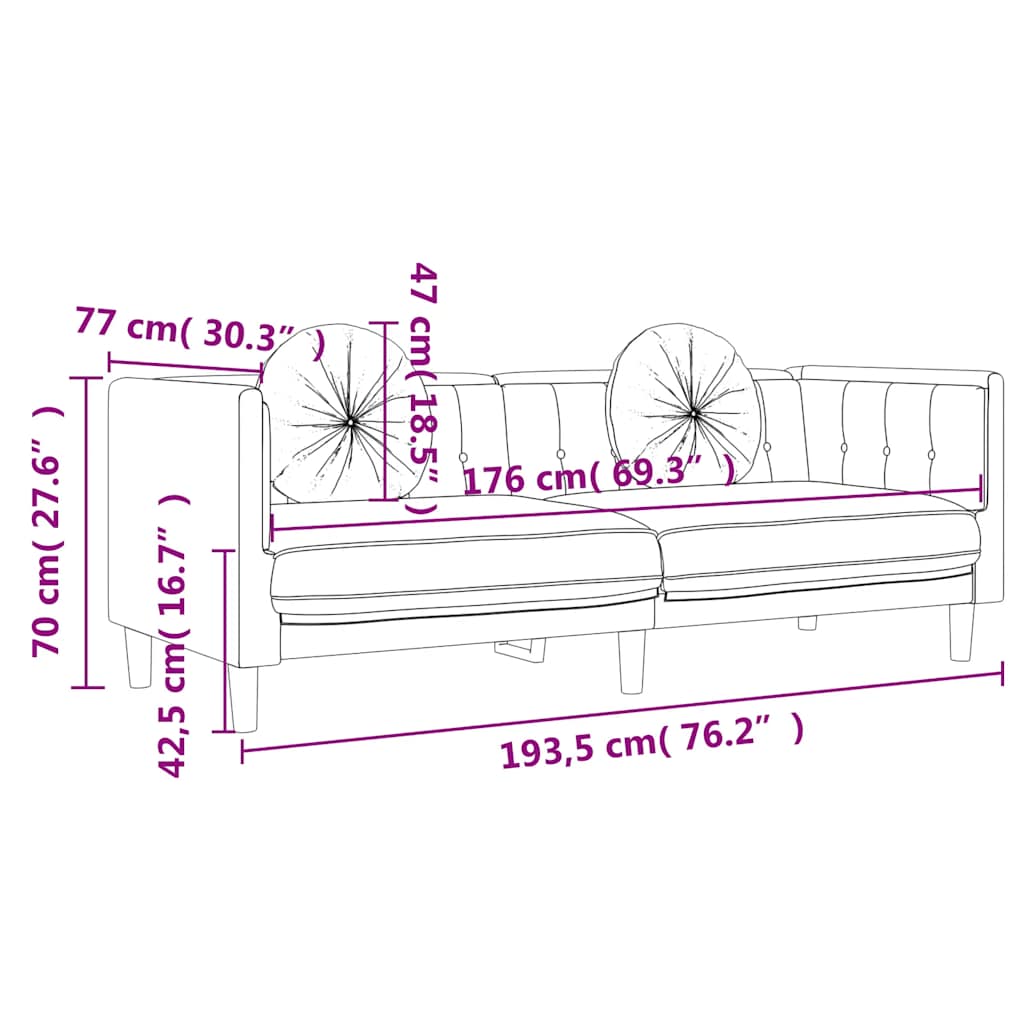 vidaXL Sofa 3-osobowa z poduszkami, winna czerwień, aksamit
