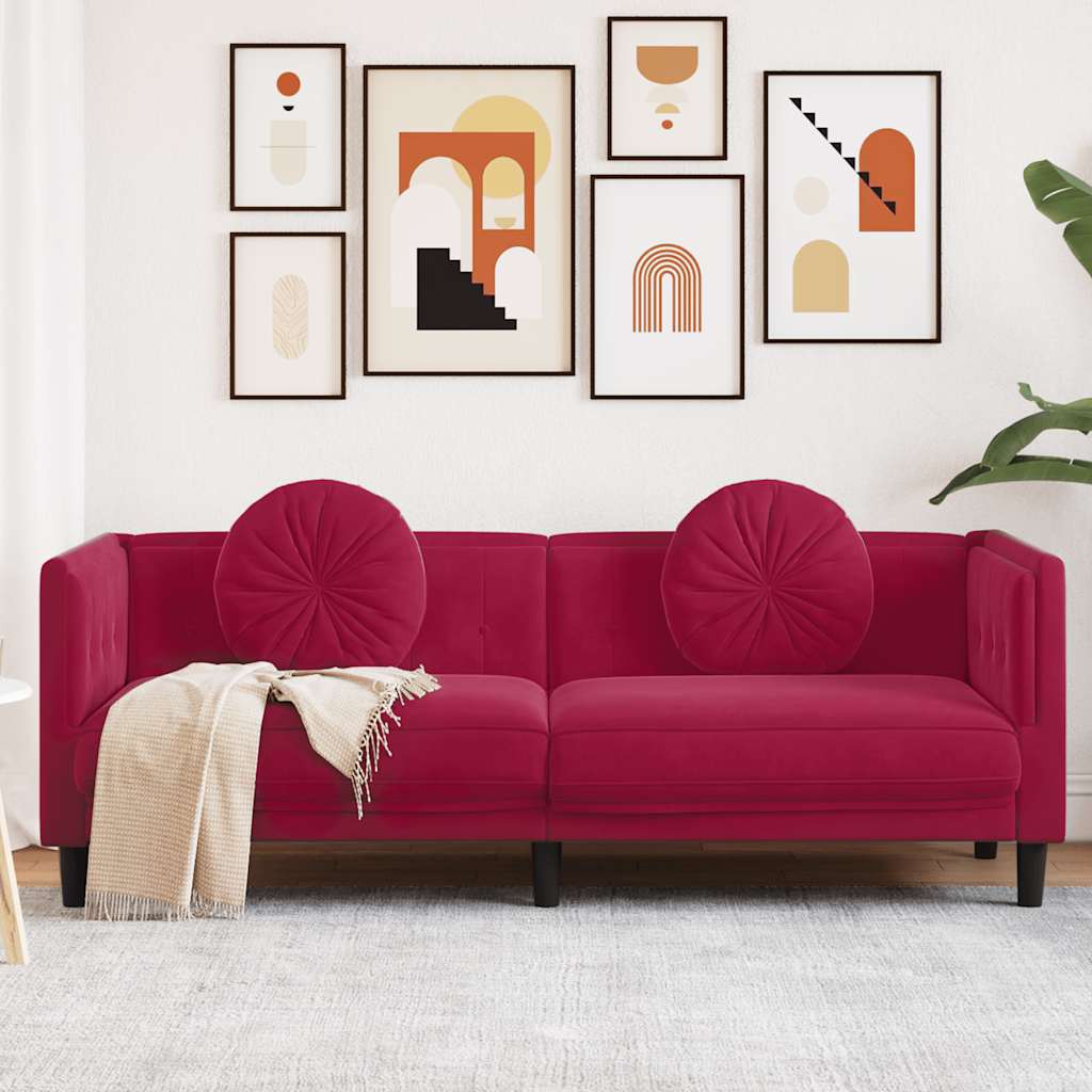 vidaXL Sofa 3-osobowa z poduszkami, winna czerwień, aksamit