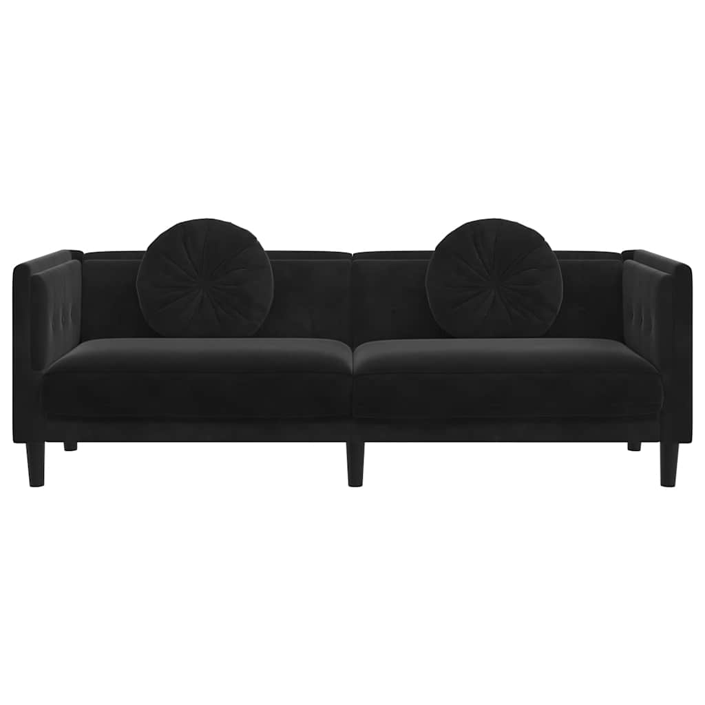 vidaXL Sofa 3-osobowa z poduszkami, czarna, aksamit