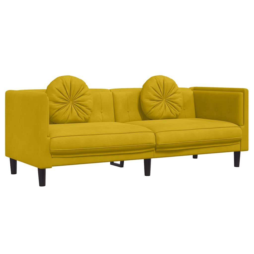 vidaXL Sofa 3-osobowa z poduszkami, żółta, aksamit