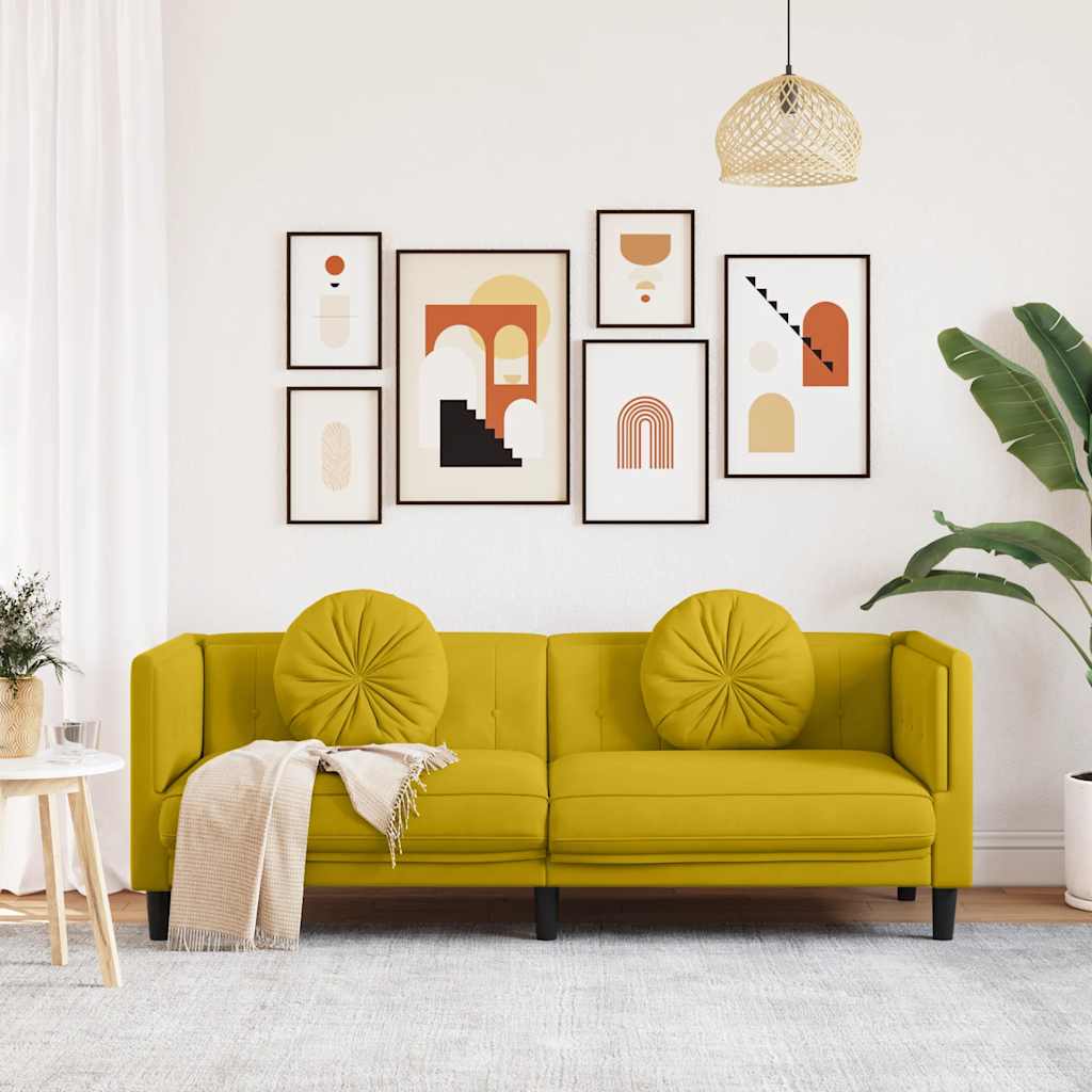 vidaXL Sofa 3-osobowa z poduszkami, żółta, aksamit