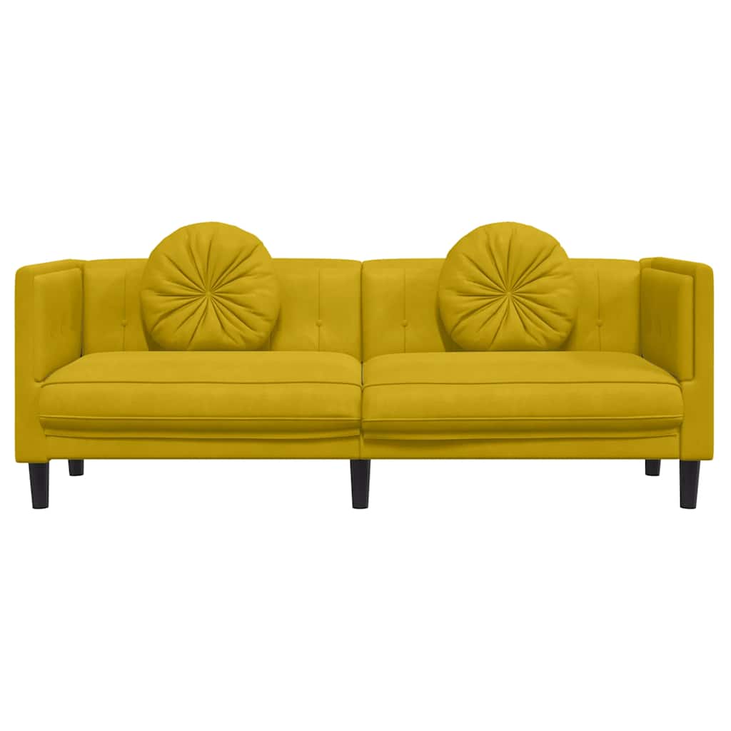 vidaXL Sofa 3-osobowa z poduszkami, żółta, aksamit
