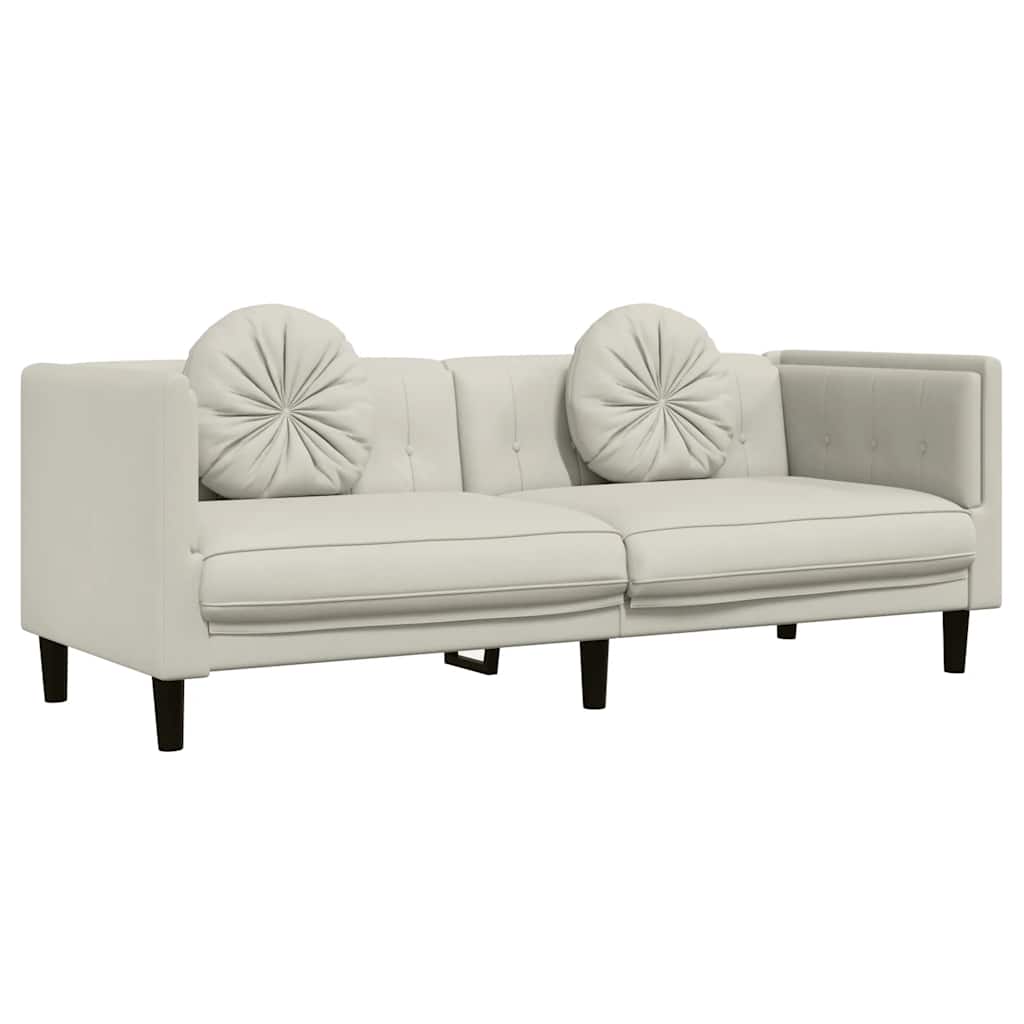 vidaXL Sofa 3-osobowa z poduszkami, kremowa, aksamit