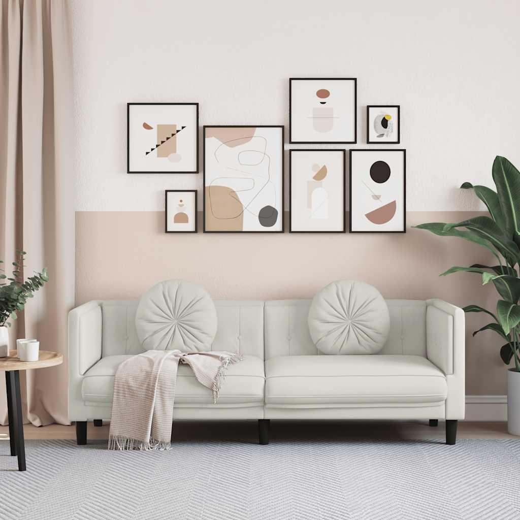 vidaXL Sofa 3-osobowa z poduszkami, kremowa, aksamit