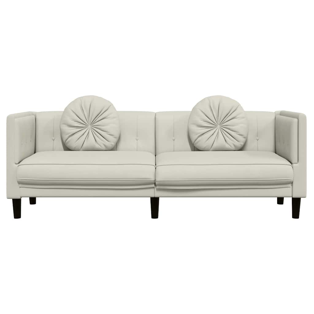 vidaXL Sofa 3-osobowa z poduszkami, kremowa, aksamit