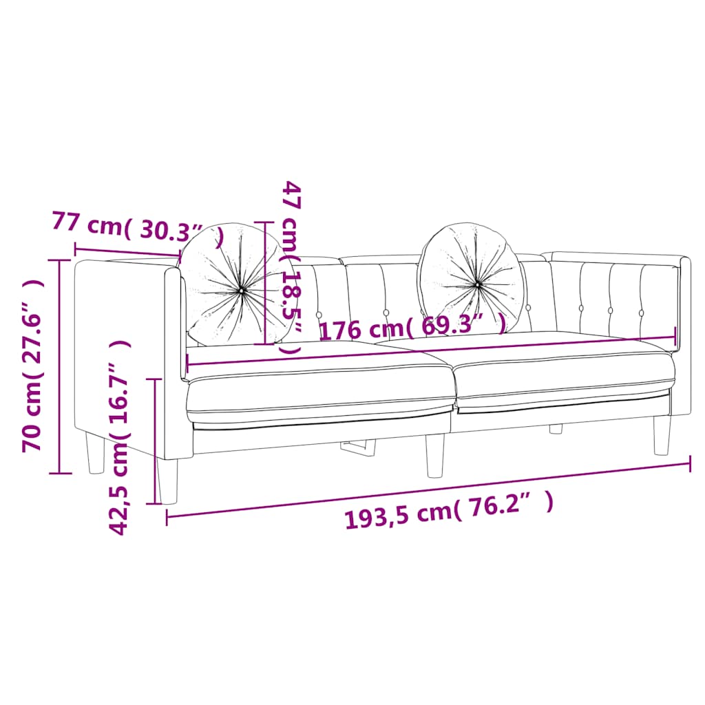 vidaXL Sofa 3-osobowa z poduszkami, kremowa, aksamit