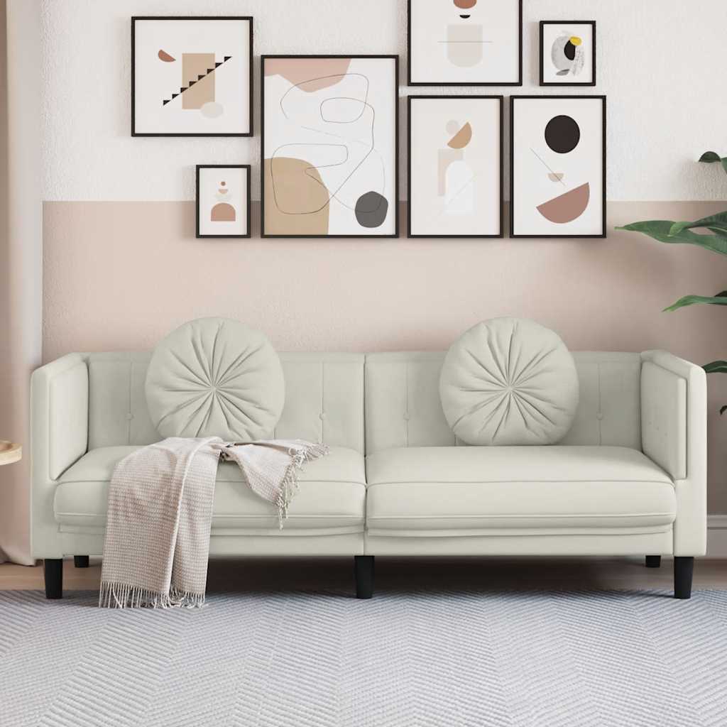 vidaXL Sofa 3-osobowa z poduszkami, kremowa, aksamit