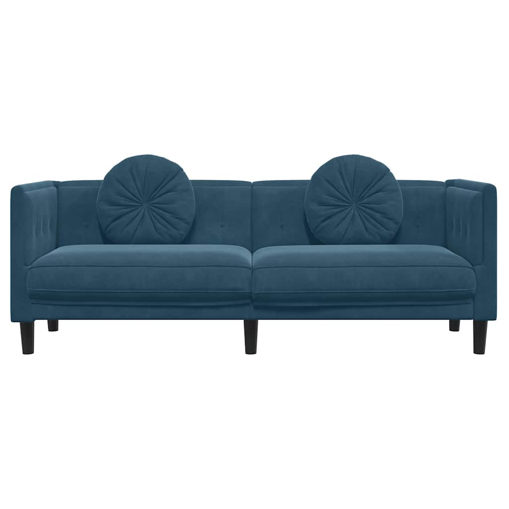vidaXL Sofa 3-osobowa z poduszkami, niebieska, aksamit