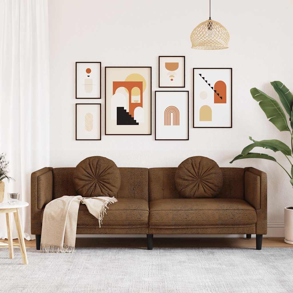 vidaXL Sofa 3-os., brązowa, sztuczna skóra zamszowa