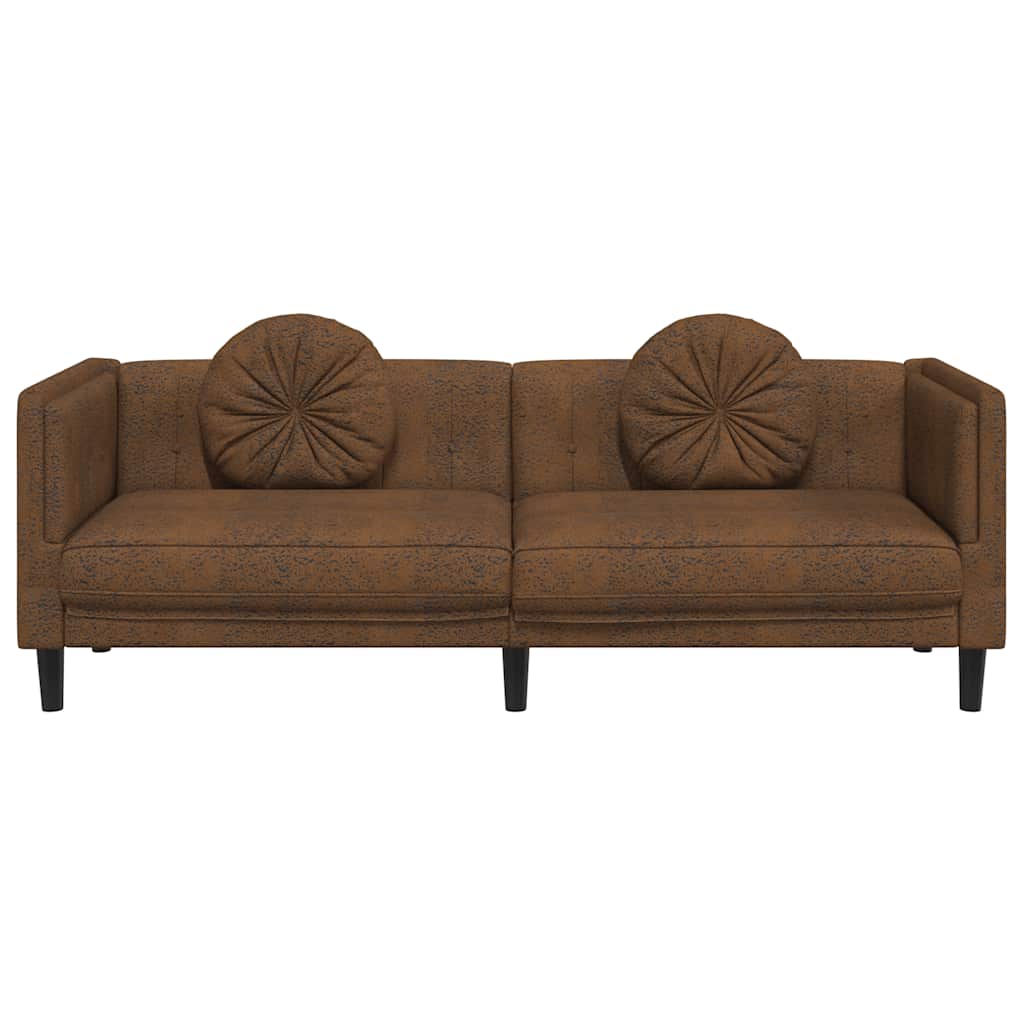 vidaXL Sofa 3-os., brązowa, sztuczna skóra zamszowa