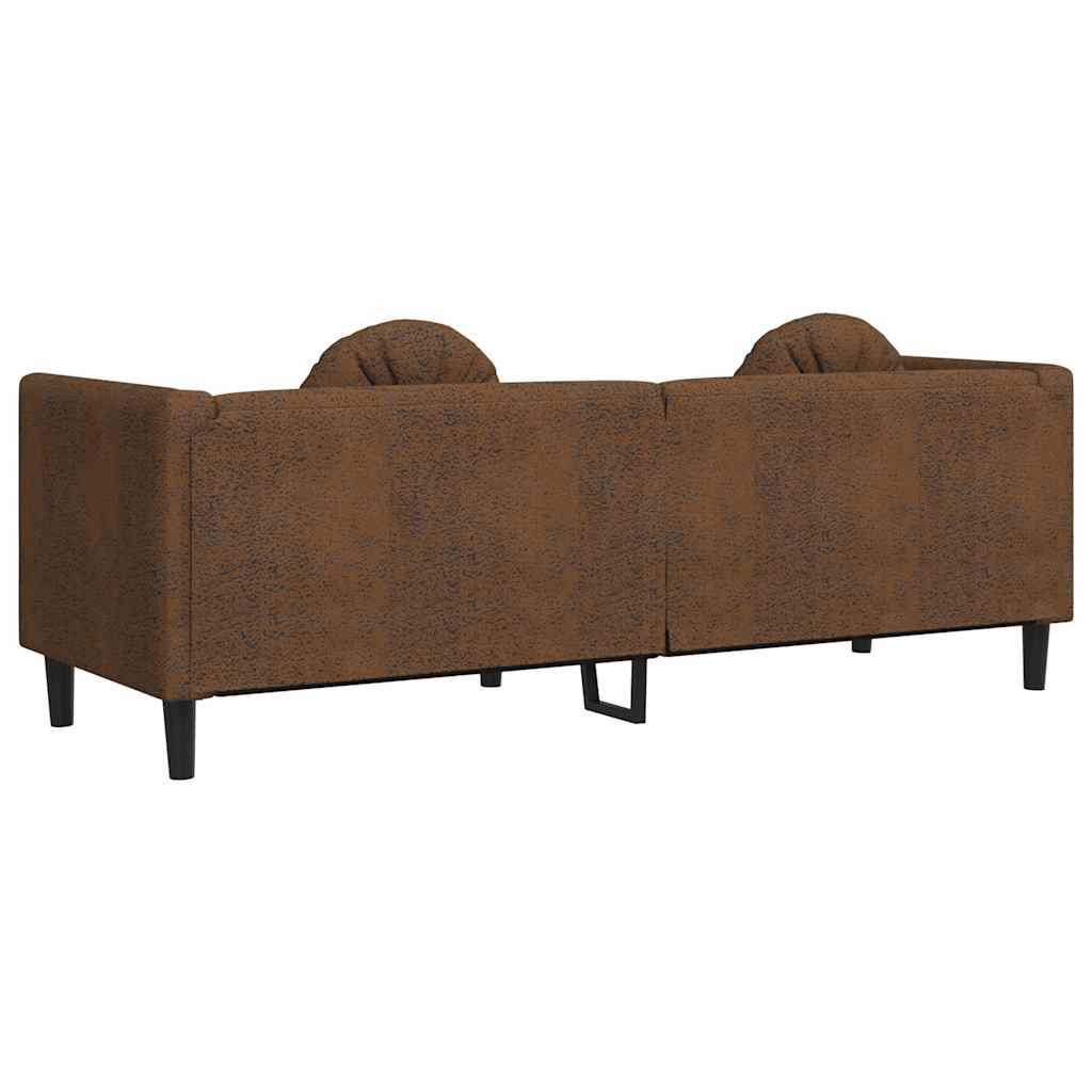 vidaXL Sofa 3-os., brązowa, sztuczna skóra zamszowa