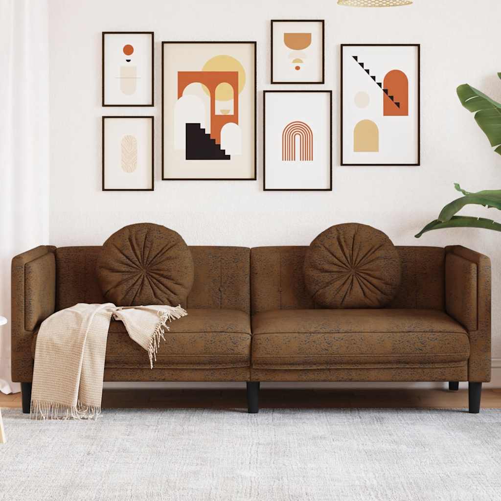 vidaXL Sofa 3-os., brązowa, sztuczna skóra zamszowa