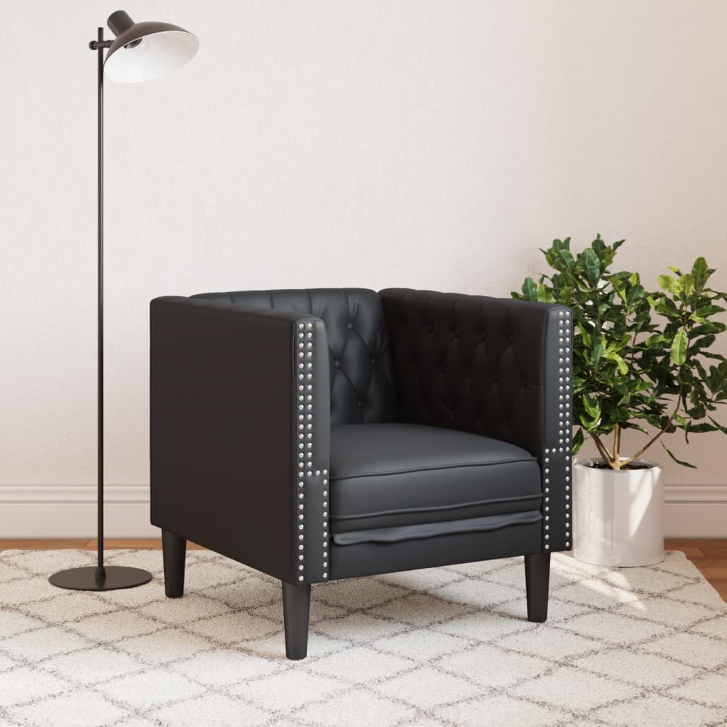 vidaXL Fotel Chesterfield, czarny, tapicerowany sztuczną skórą
