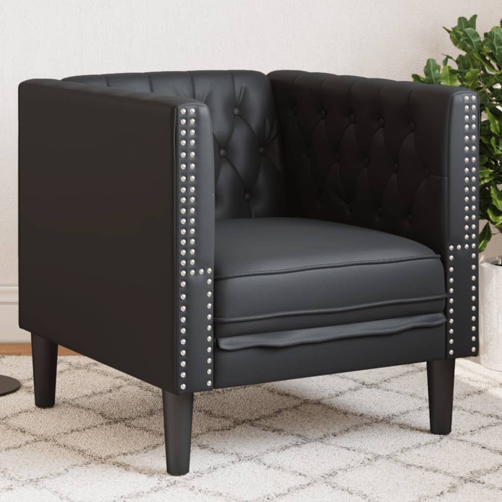 vidaXL Fotel Chesterfield, czarny, tapicerowany sztuczną skórą