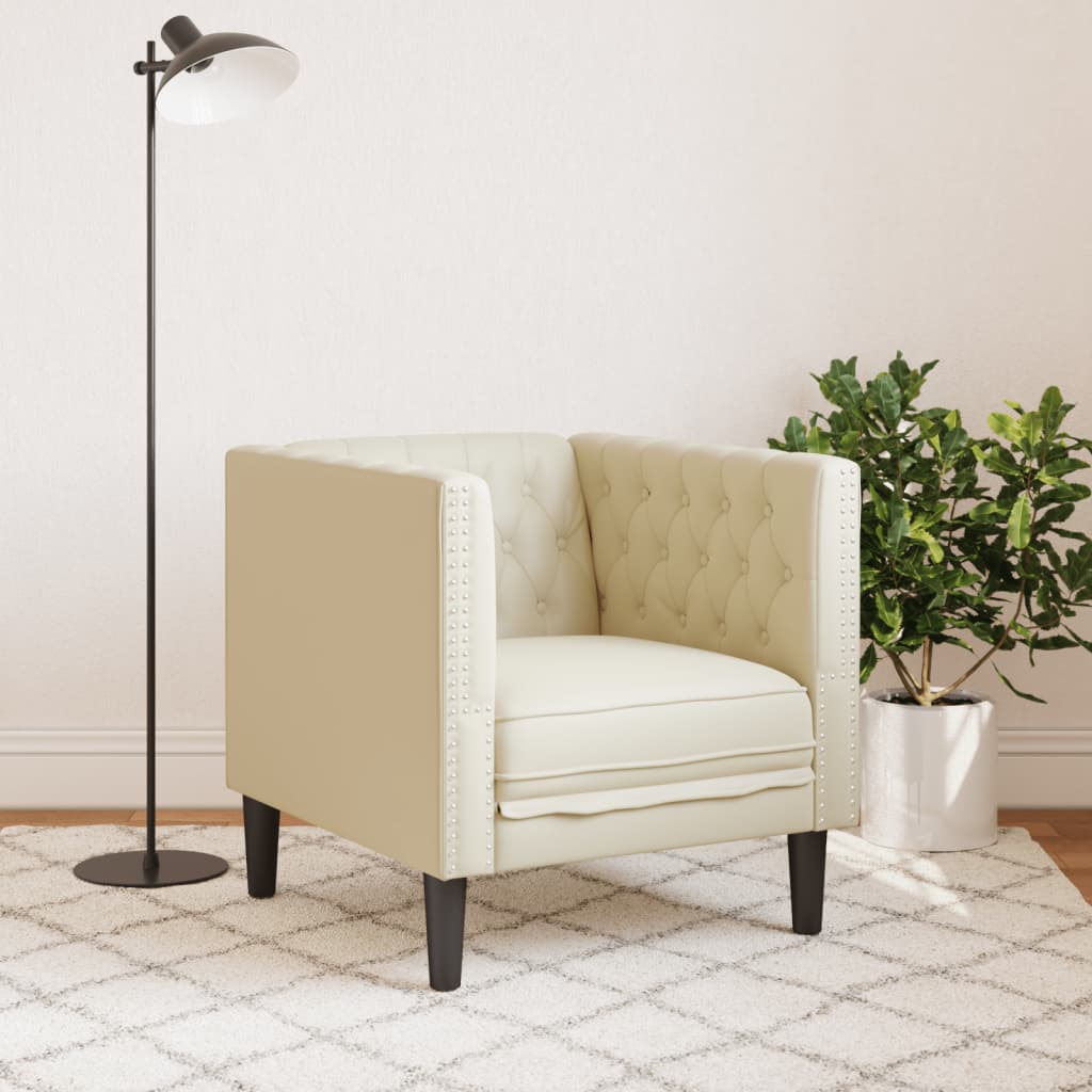 vidaXL Fotel Chesterfield, kremowy, tapicerowany sztuczną skórą