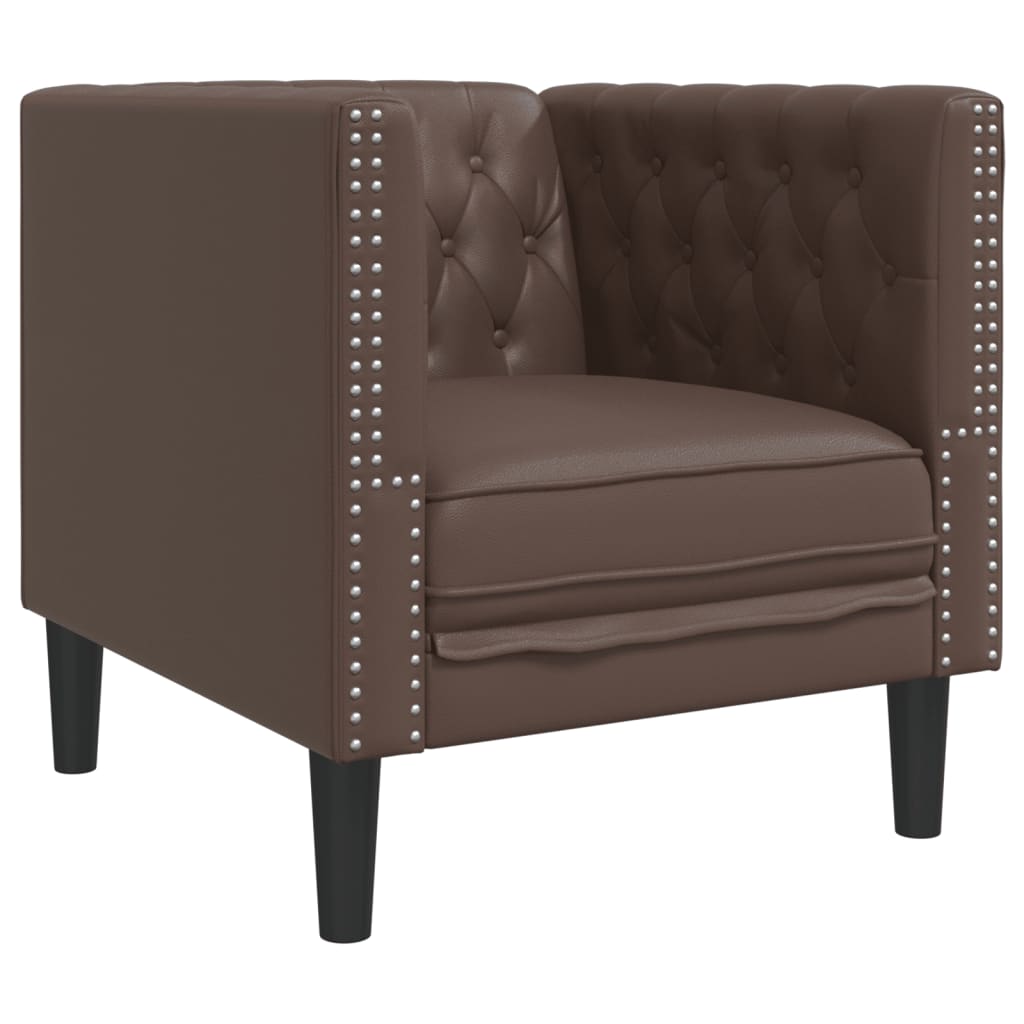 vidaXL Fotel Chesterfield, brązowy, tapicerowany sztuczną skórą