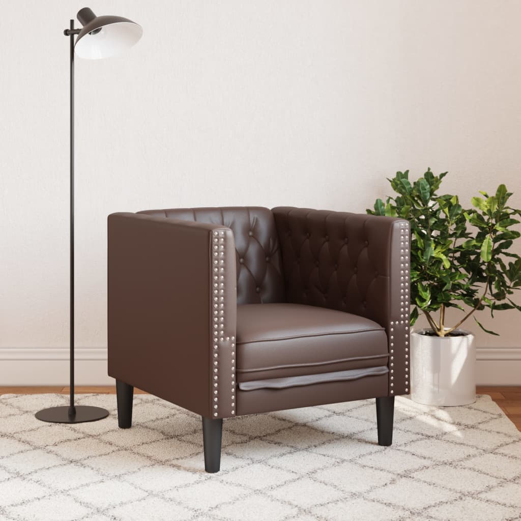 vidaXL Fotel Chesterfield, brązowy, tapicerowany sztuczną skórą