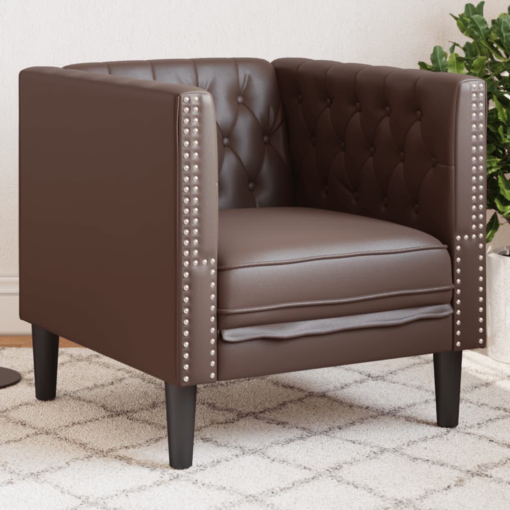 vidaXL Fotel Chesterfield, brązowy, tapicerowany sztuczną skórą