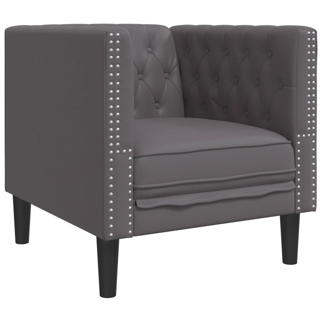 vidaXL Fotel Chesterfield, szary, tapicerowany sztuczną skórą