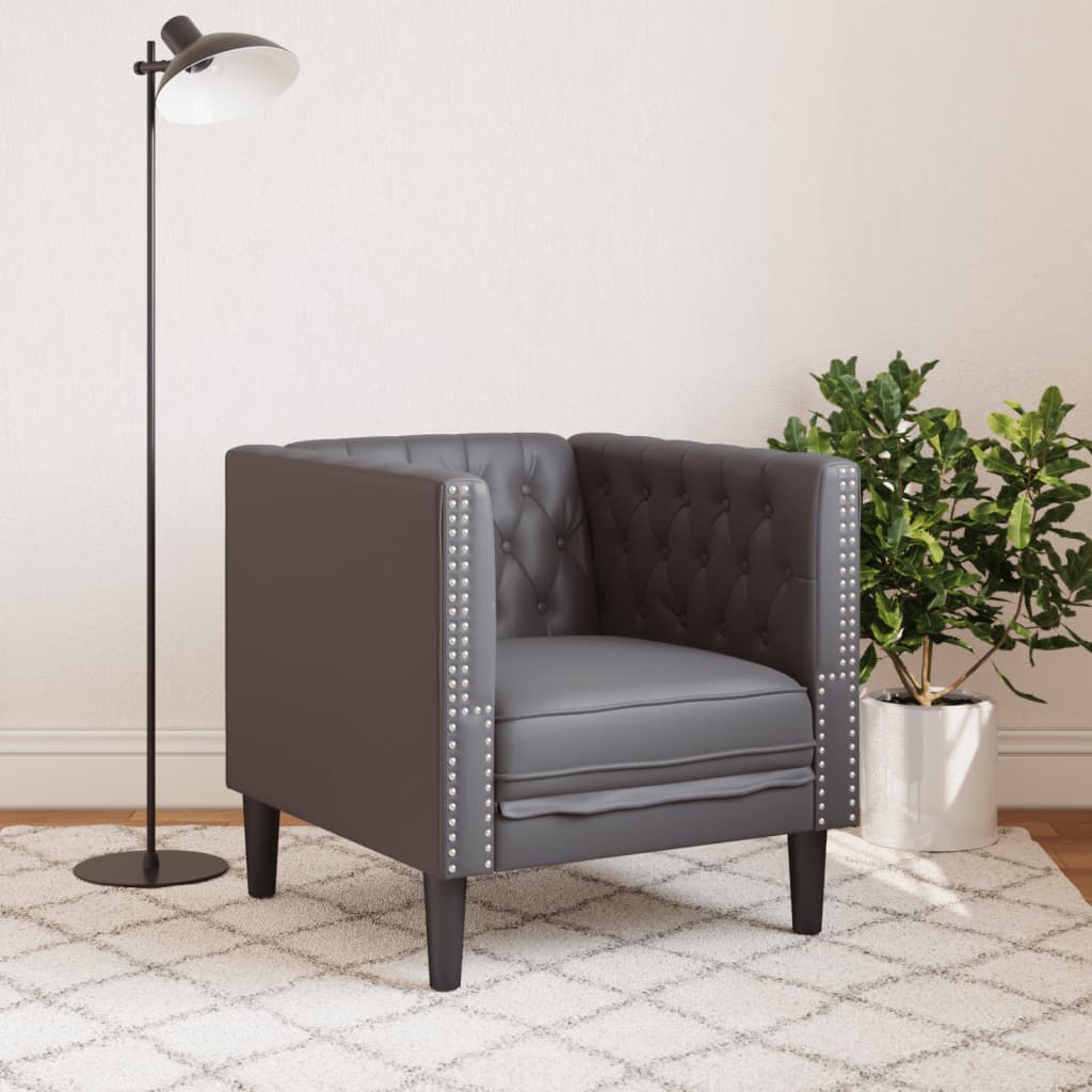 vidaXL Fotel Chesterfield, szary, tapicerowany sztuczną skórą