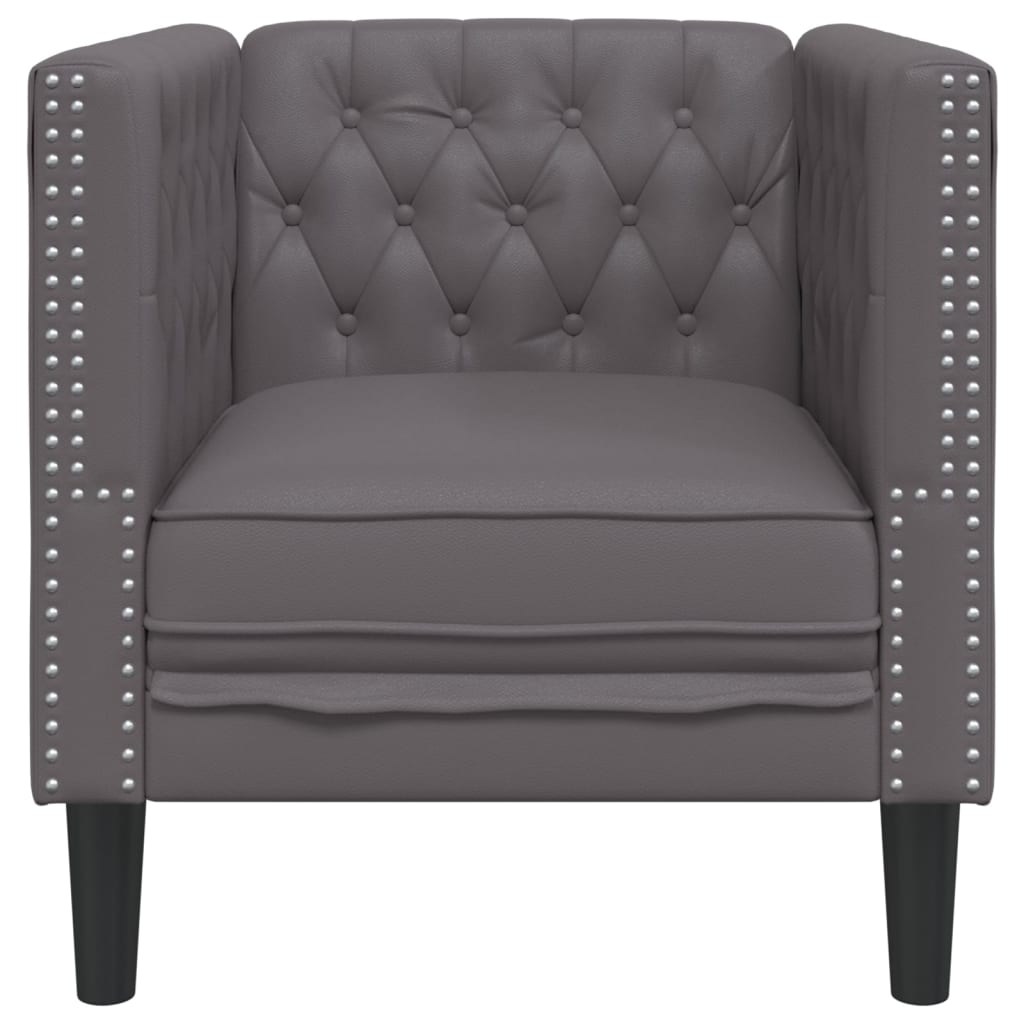 vidaXL Fotel Chesterfield, szary, tapicerowany sztuczną skórą