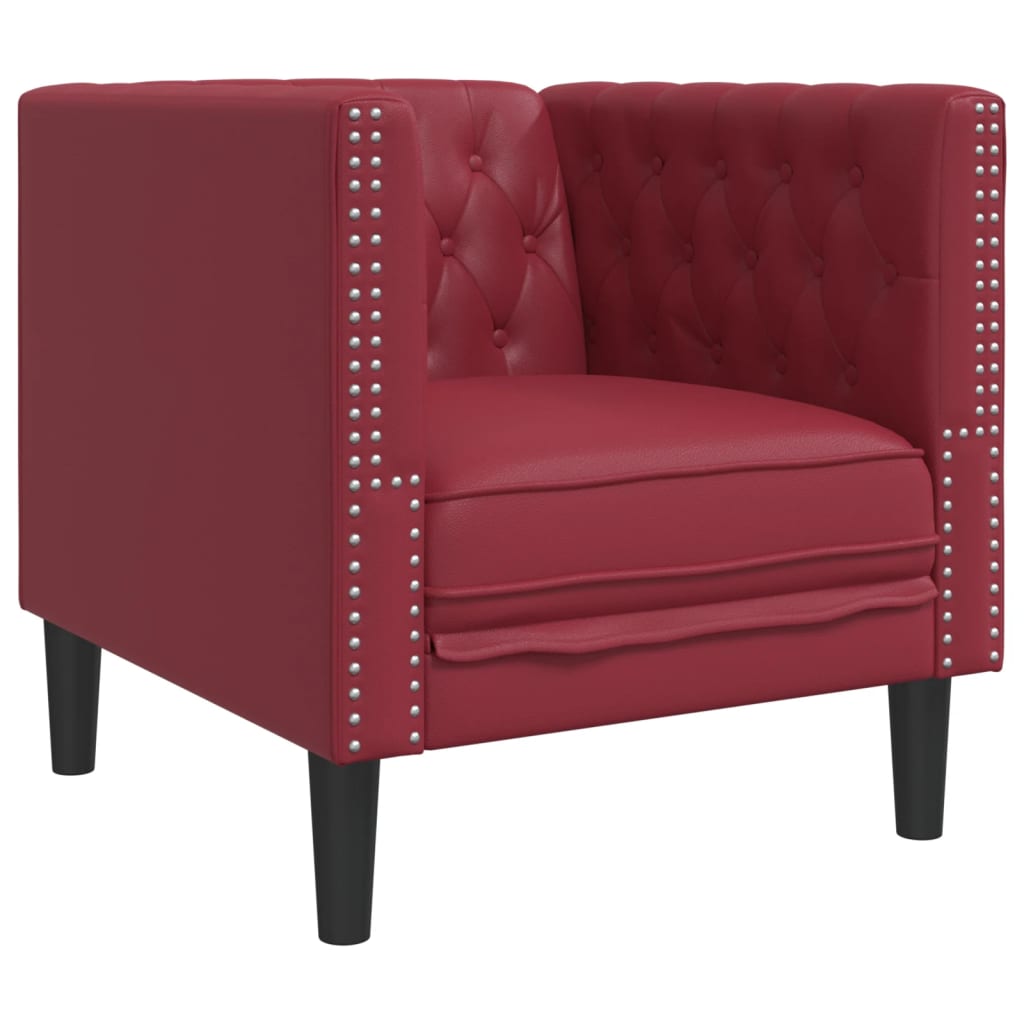 vidaXL Fotel Chesterfield, winna czerwień, tapicerowany sztuczną skórą